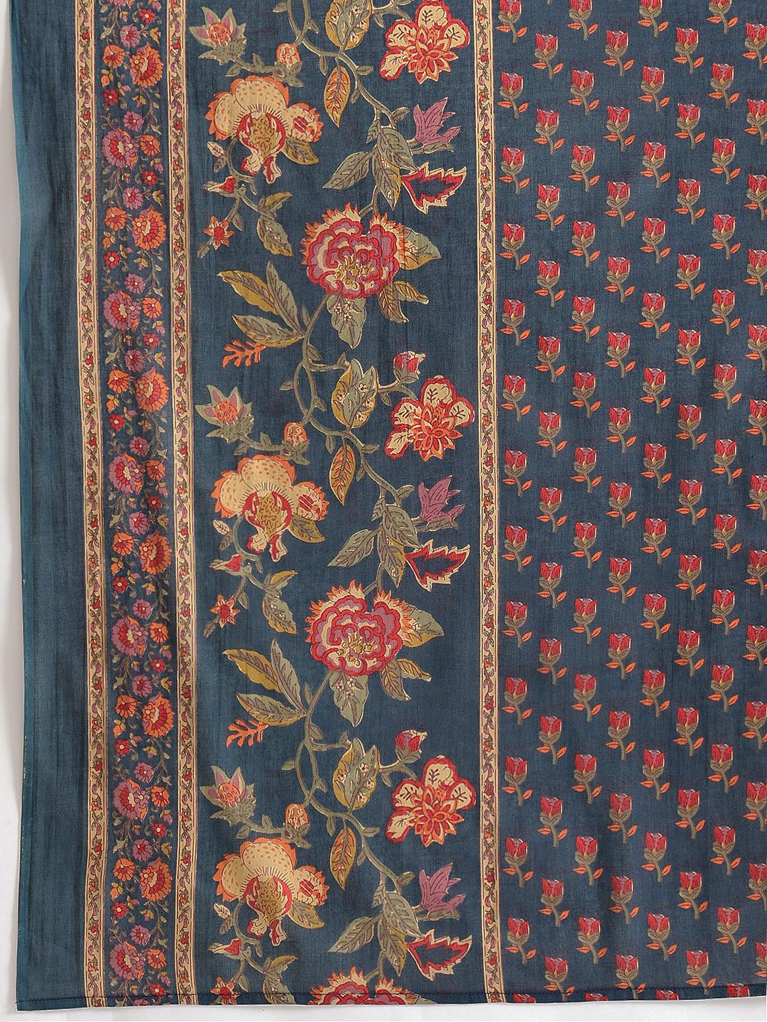 Navy Embroidered Floral Printed Cotton Suit Set