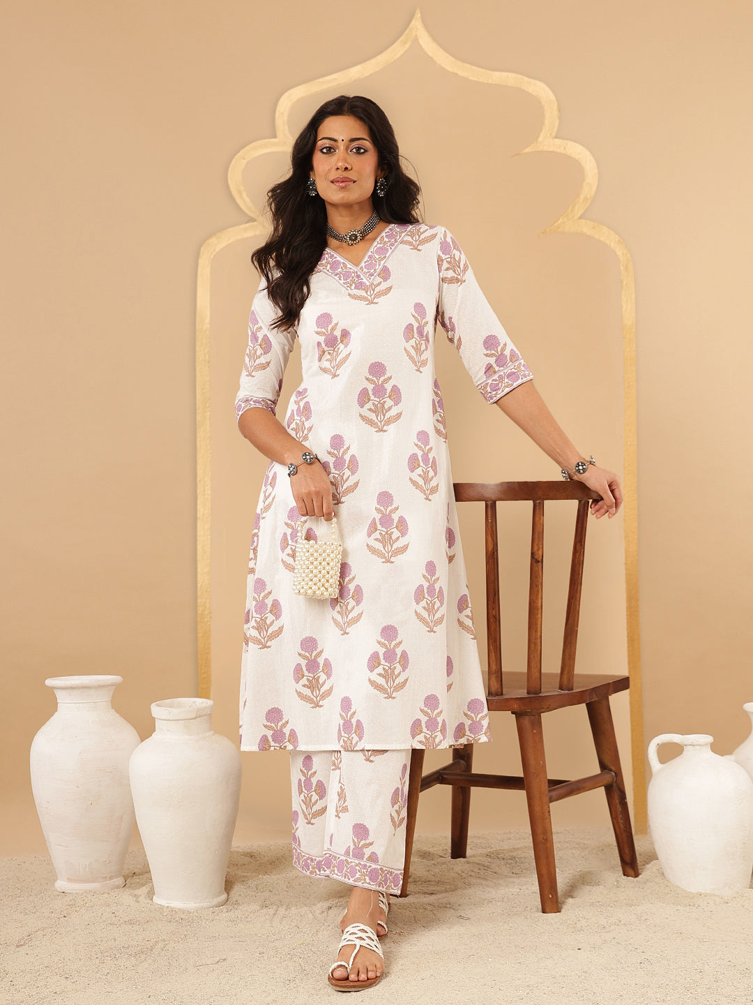 Lavender Floral Printed Kurta Set