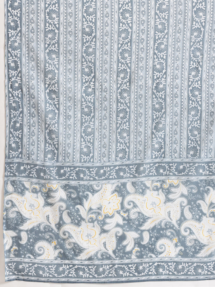 Grey Ethnic Motif Printed Cotton Suit Set