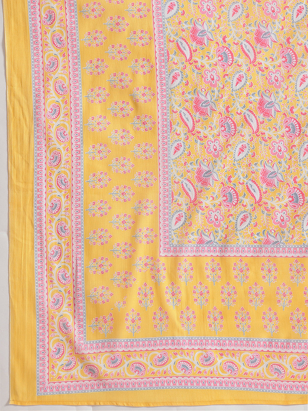 Yellow Embroidered Floral Printed Cotton Suit Set