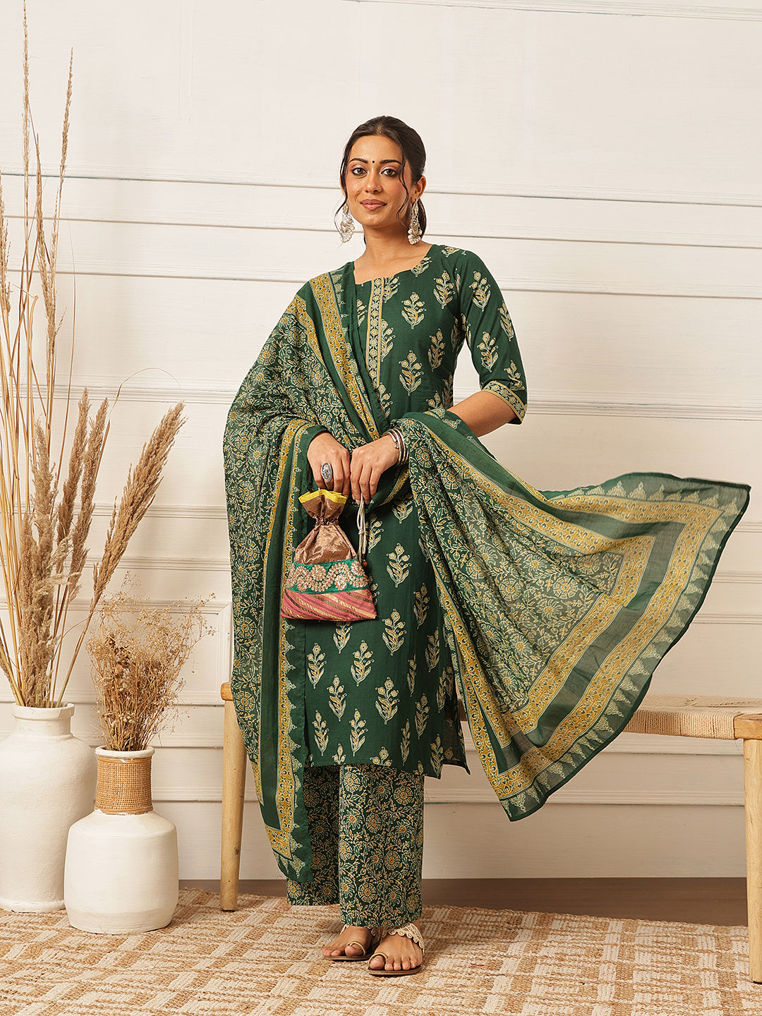 Forest Green Cotton Suit Set