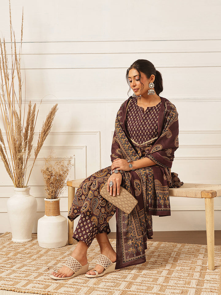 Purple Floral Printed Cotton Suit Set