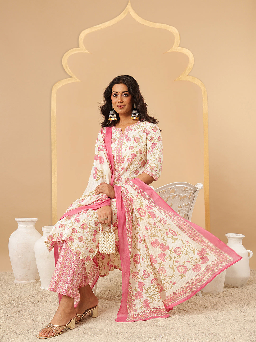 Pink Floral Printed Cotton Suit Set