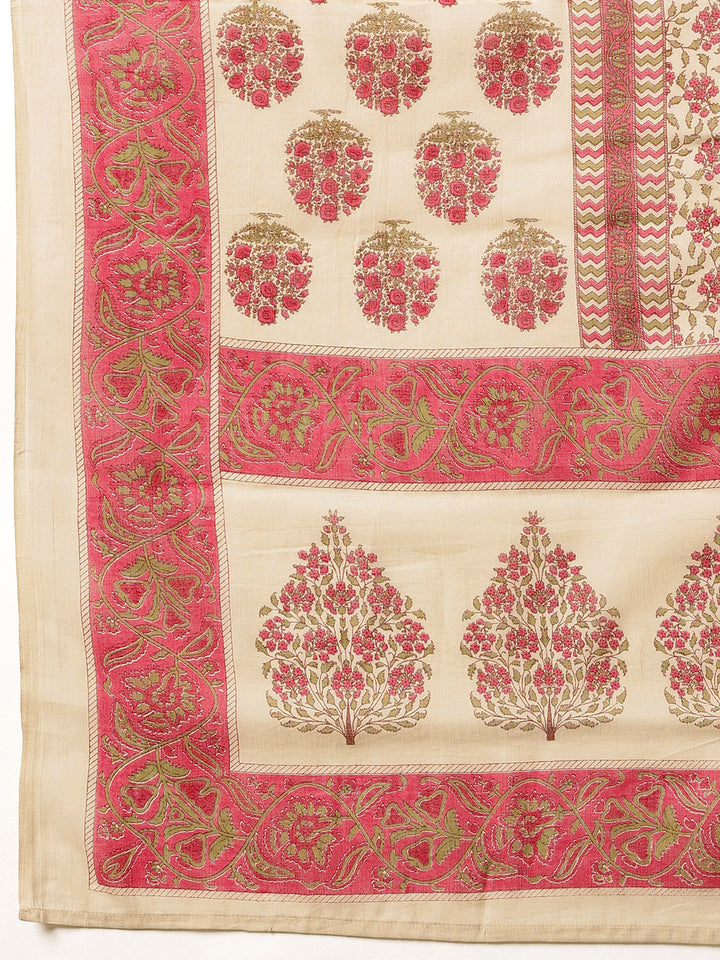 Magenta Floral Printed Cotton Suit Set