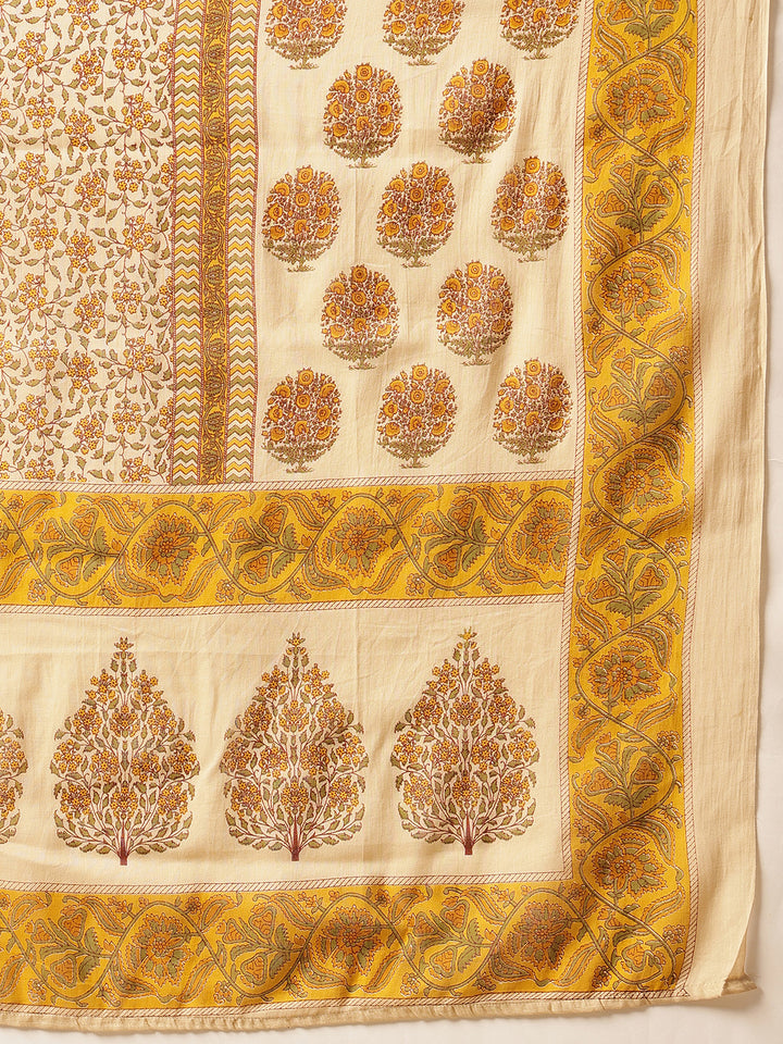 Mustard Floral Printed Cotton Suit Set