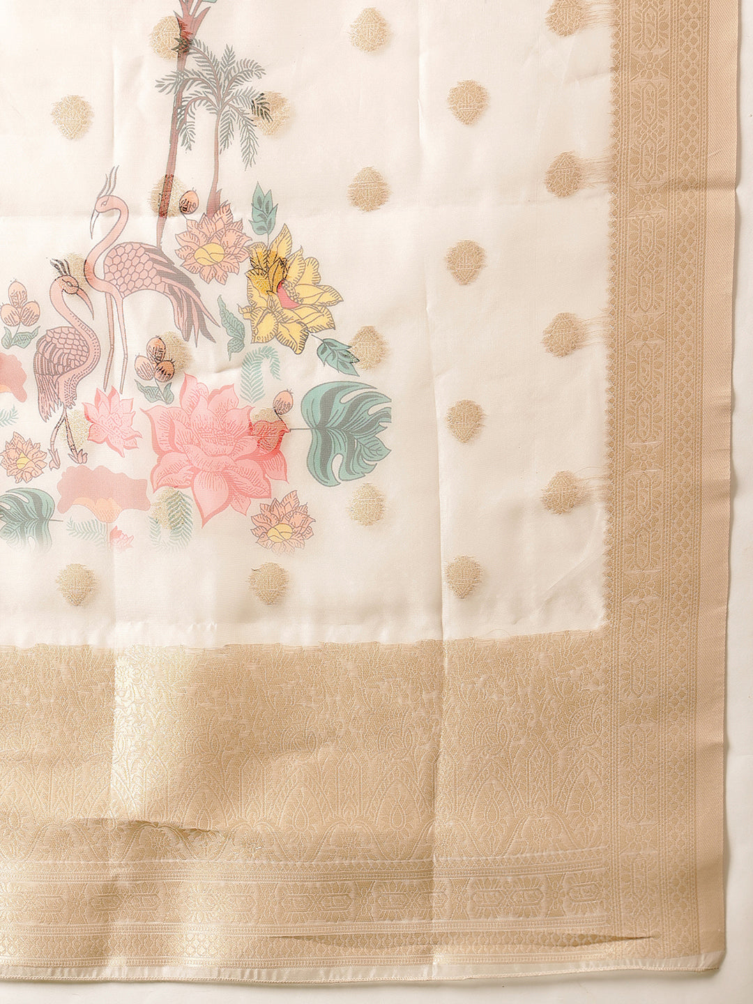 Beige Floral Printed Organza Suit Set