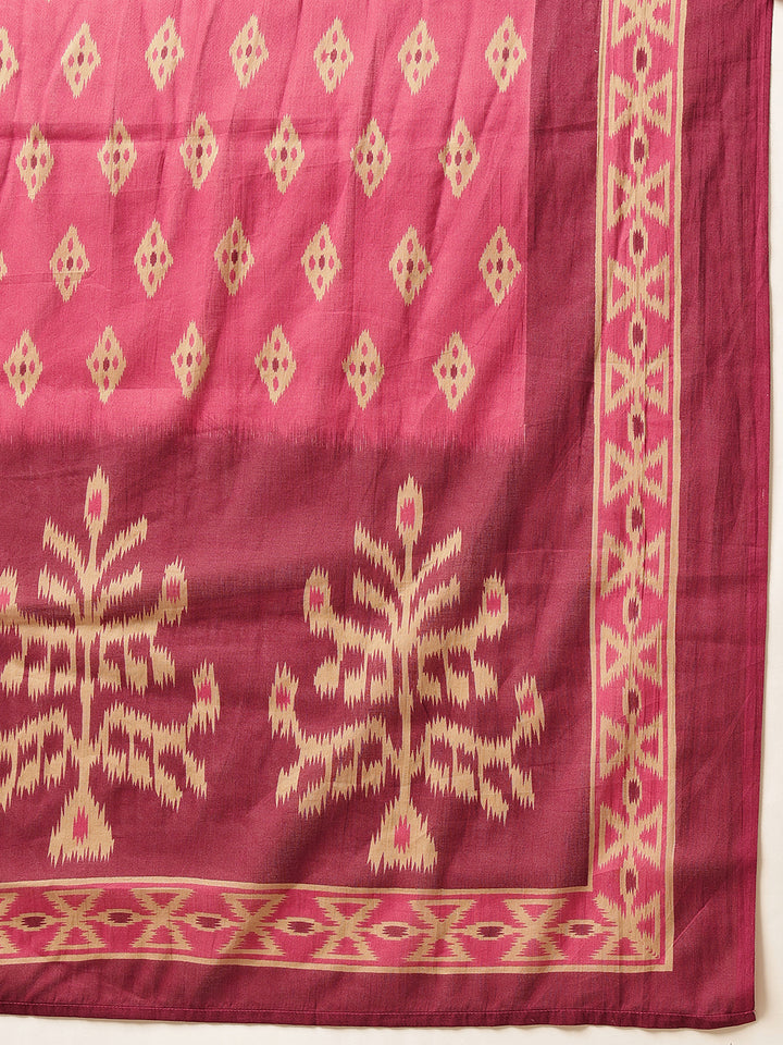 Pink Printed Straight Cotton Suit Set