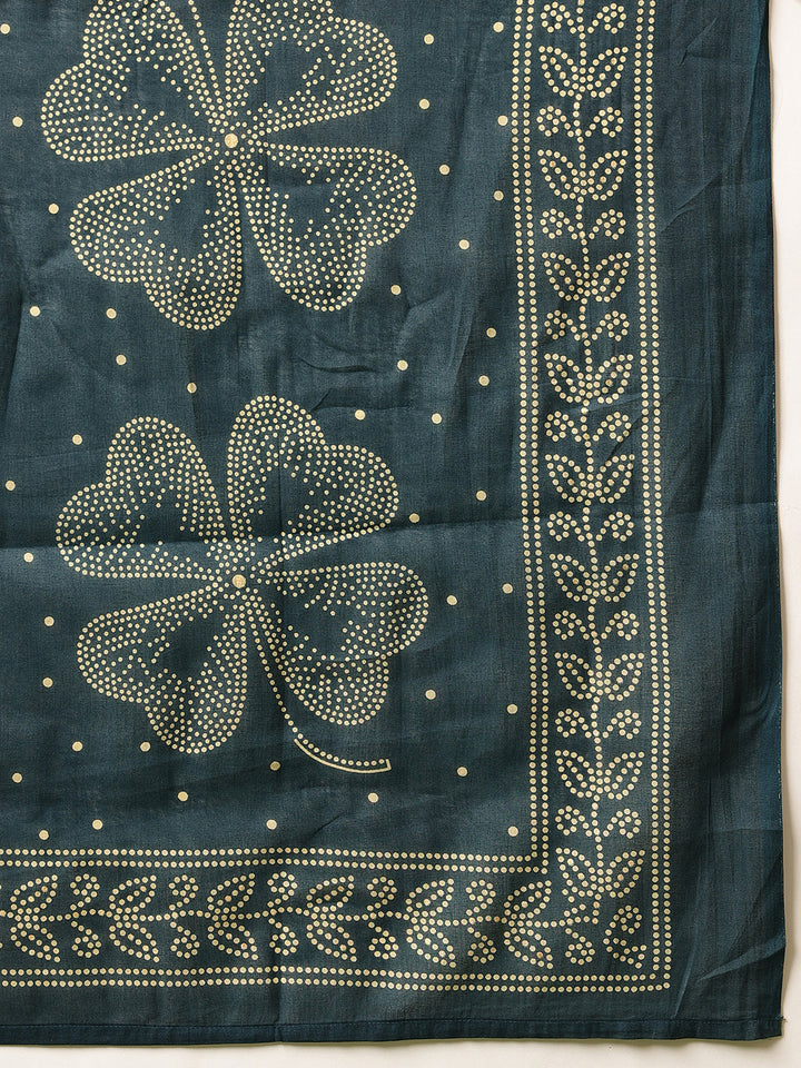 Teal Embroidered Cotton Suit Set