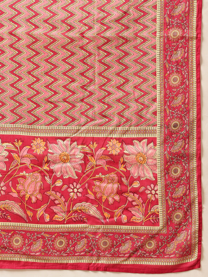 Pink Floral Printed Printed Suit Set