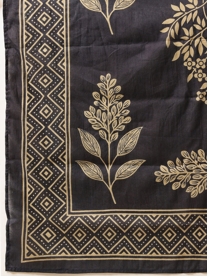 Navy Blue Embroidered Cotton Suit Set