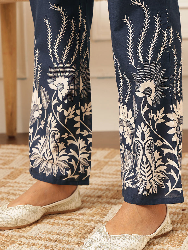 Floral Crest Cotton Co-Ord Set: Dark Sapphire