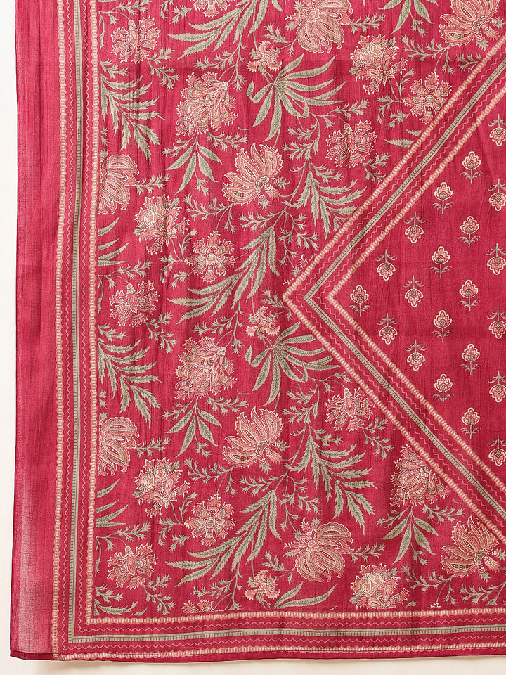 Pink V Neck Printed Cotton Suit Set
