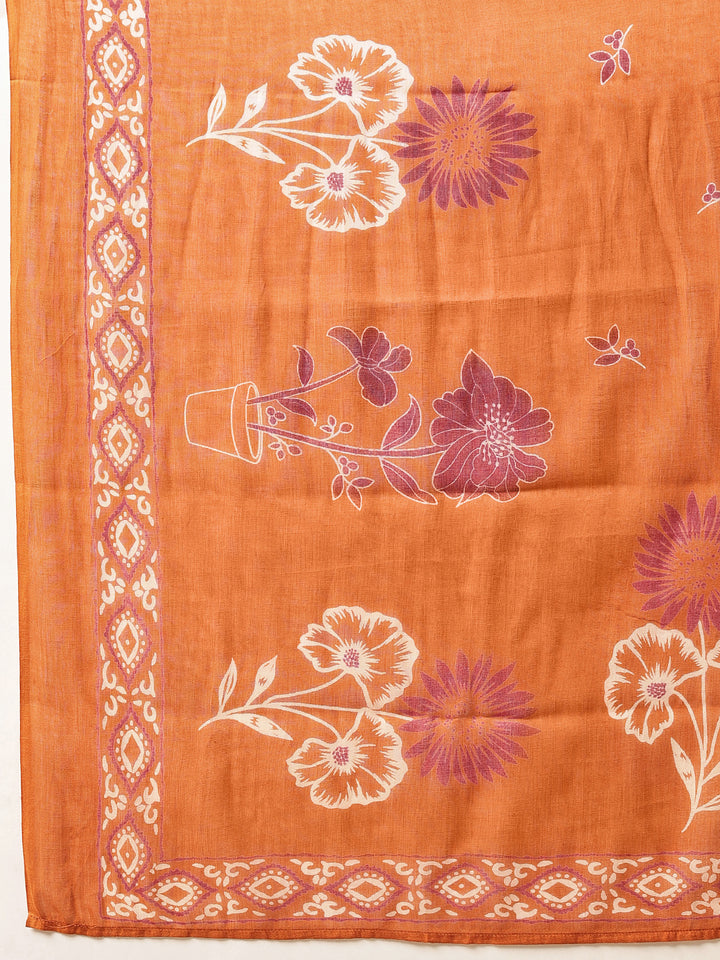 Rust Floral Printed Kurta Set