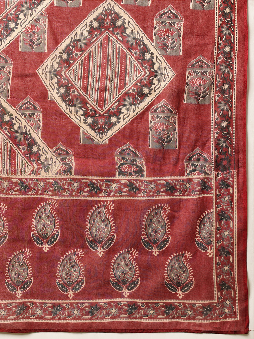 Maroon Ethnic Printed Cotton Suit Set