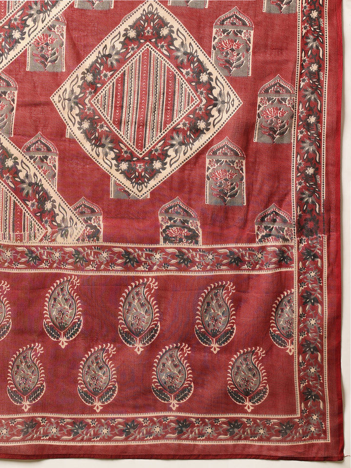 Maroon Ethnic Printed Cotton Suit Set