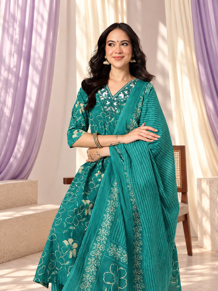 Rama Green Embroidered Pure Cotton Suit Set