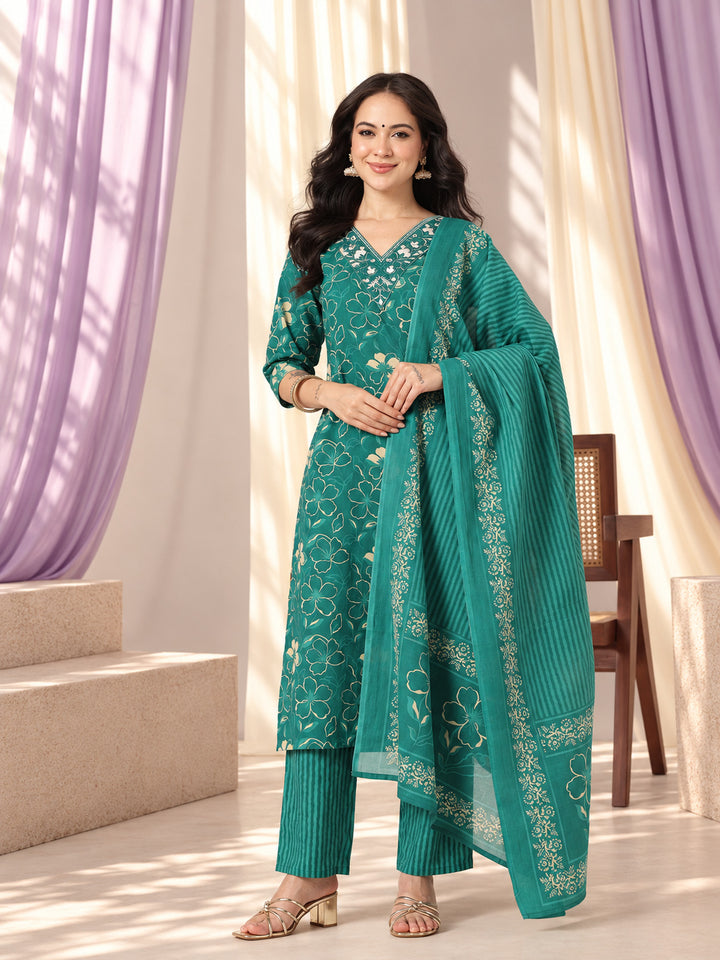 Rama Green Embroidered Pure Cotton Suit Set