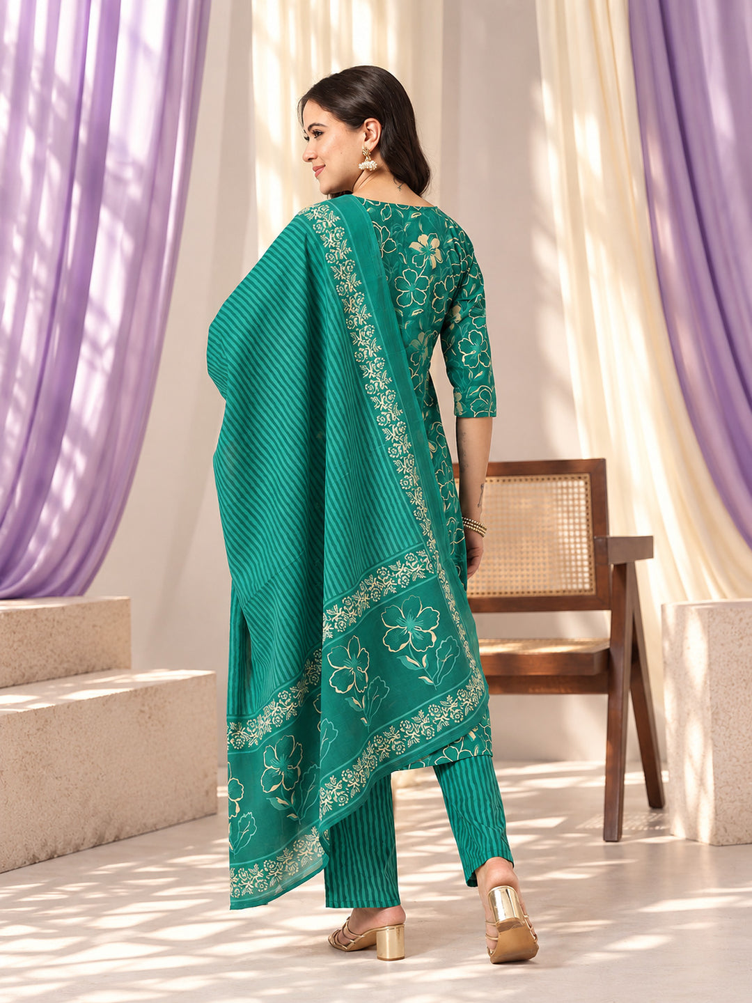 Rama Green Embroidered Pure Cotton Suit Set
