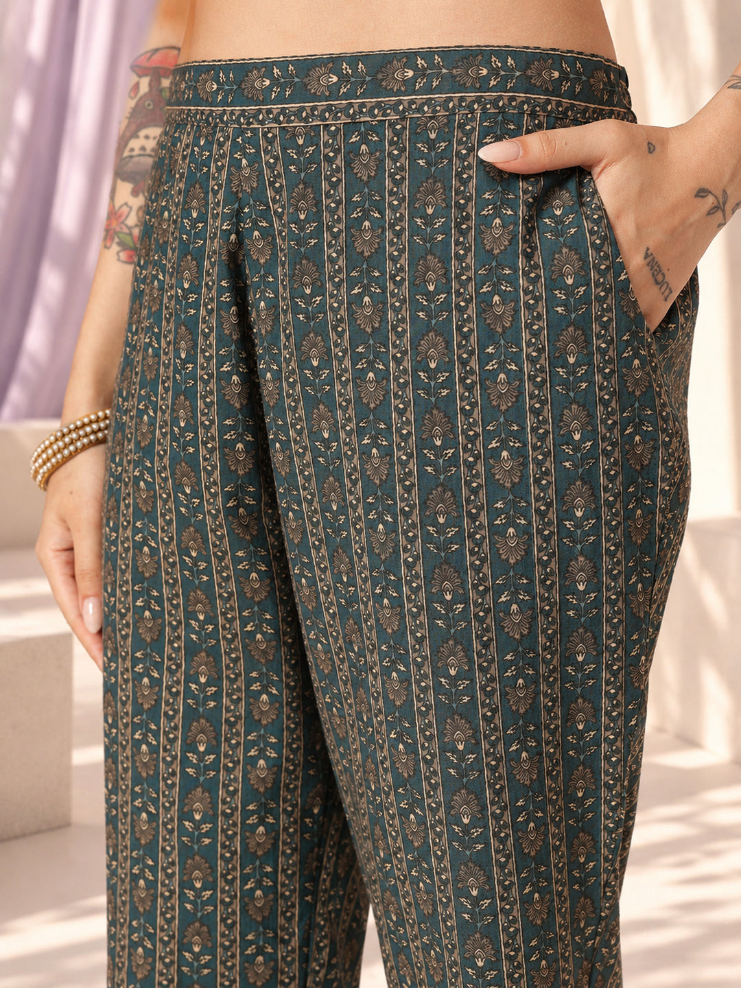 Off White Floral Printed Pure Cotton Suit Set