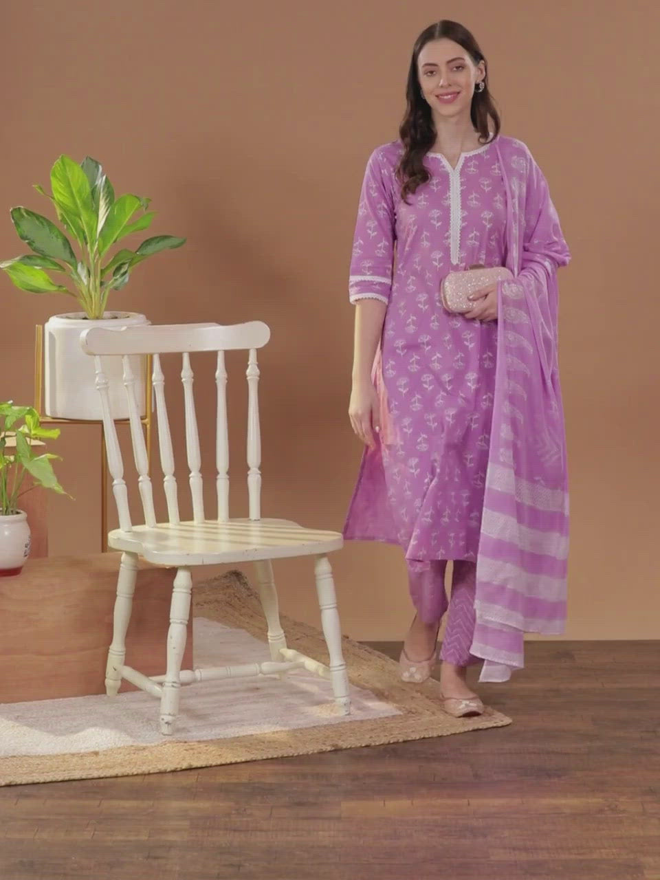 Lilac Printed Cotton Suit Set