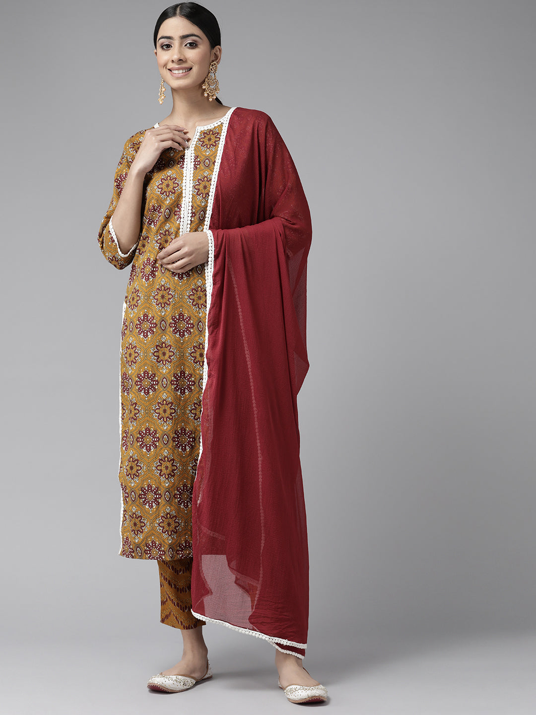 Mustard Ethnic Motifs Printed Pure Cotton Suit Set