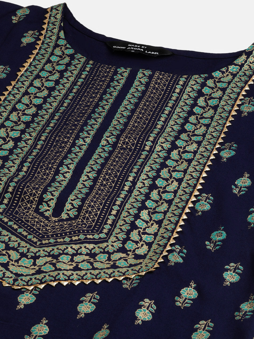 Navy Blue Rayon Printed Kurta