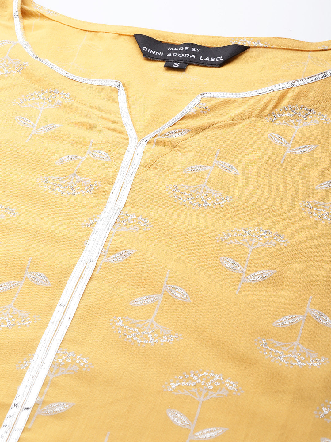 Yellow Silver Printed Cotton Suit Set