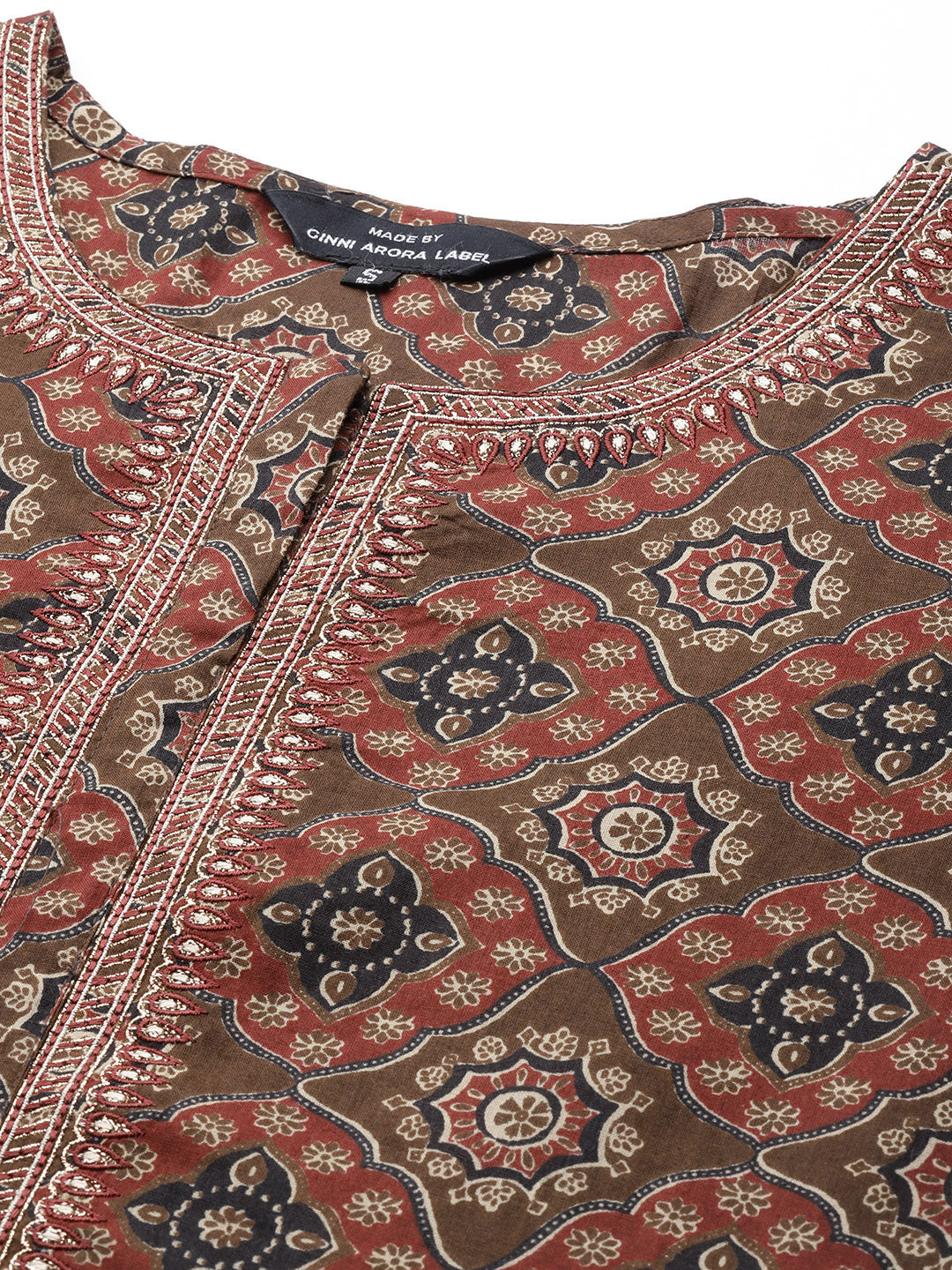 Brown Ethnic Motifs Printed Cotton Suit Set