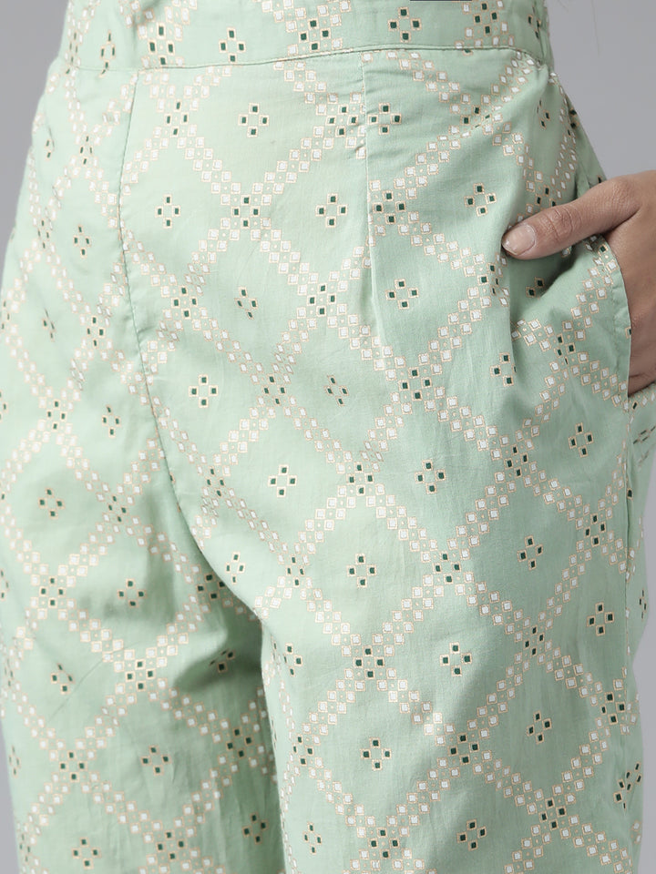 Green Printed Cotton Suit Set