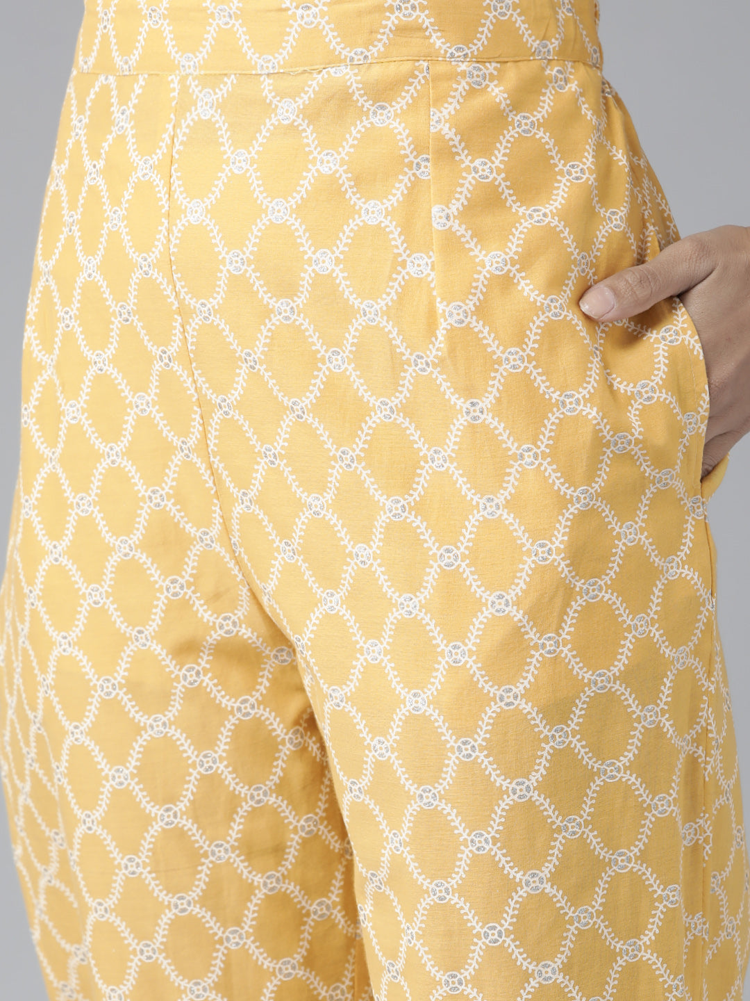 Yellow Silver Printed Cotton Suit Set