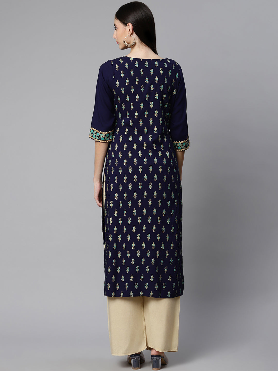 Navy Blue Rayon Printed Kurta