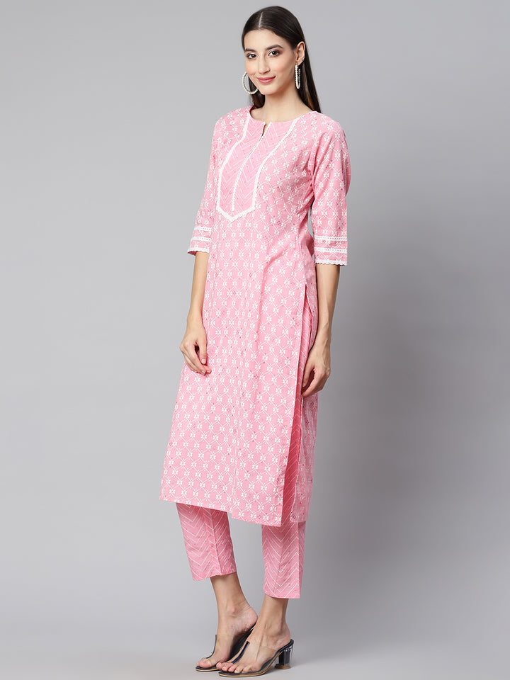 Pink Ethnic Motifs Printed Cotton Suit Set