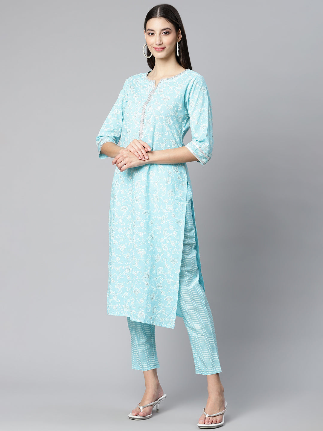 Blue Ethnic Motifs Printed Cotton Suit Set