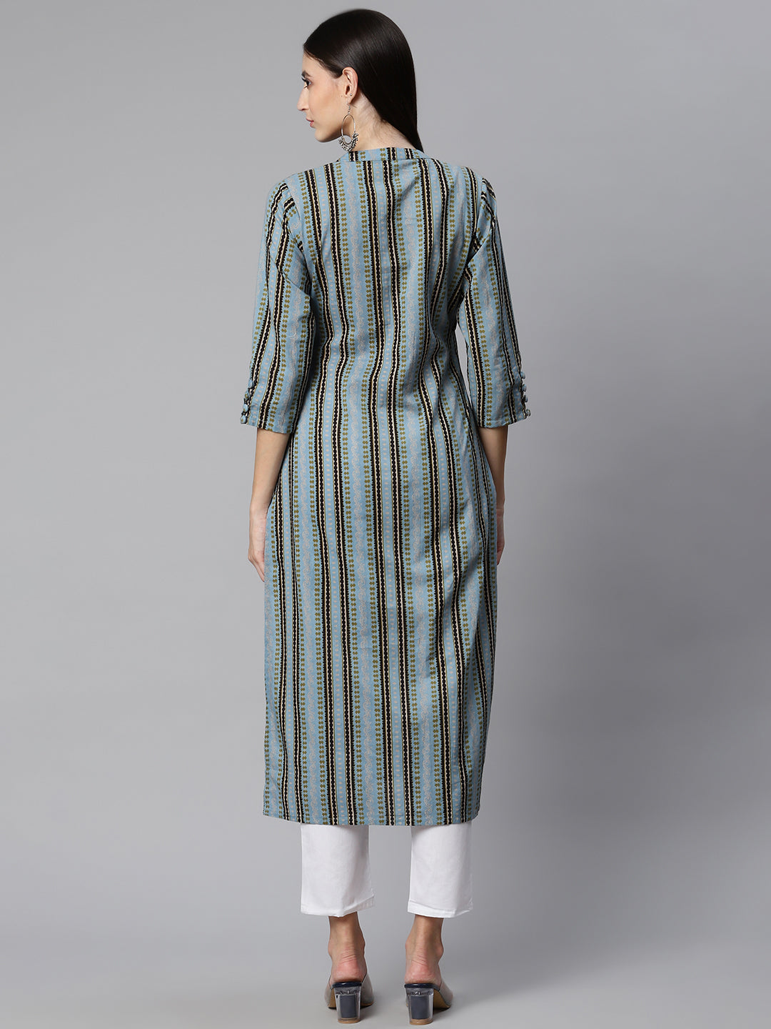 Blue & Black Printed Cotton Kurta