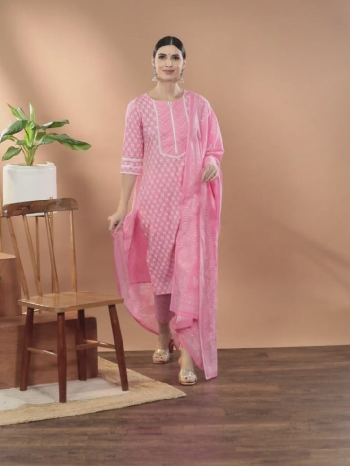 Pink Ethnic Motifs Printed Cotton Suit Set