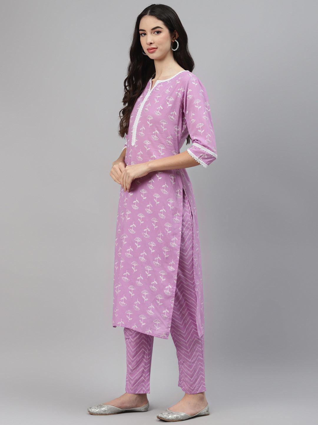 Lilac Printed Cotton Suit Set