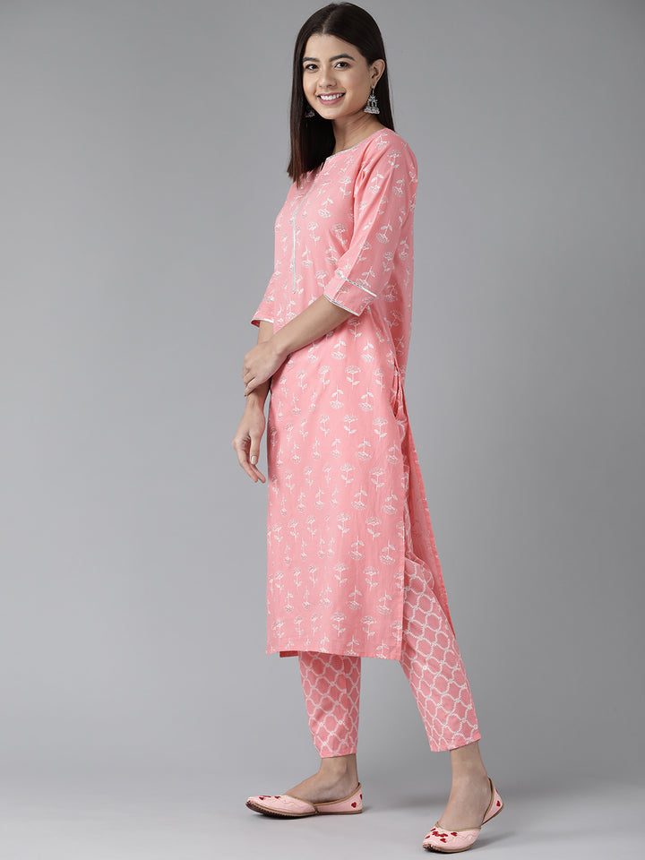 Pink Printed Cotton Suit Set