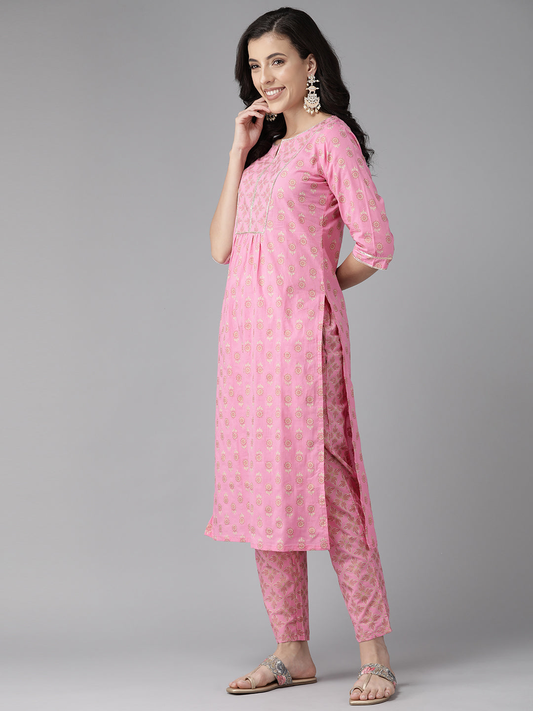 Pink Printed Gotta Patti Cotton Suit Set