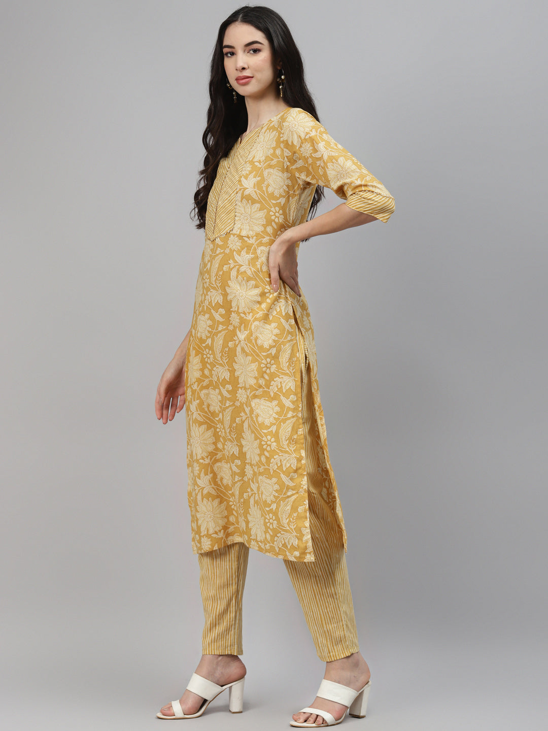 Yellow Printed Cotton Suit Set