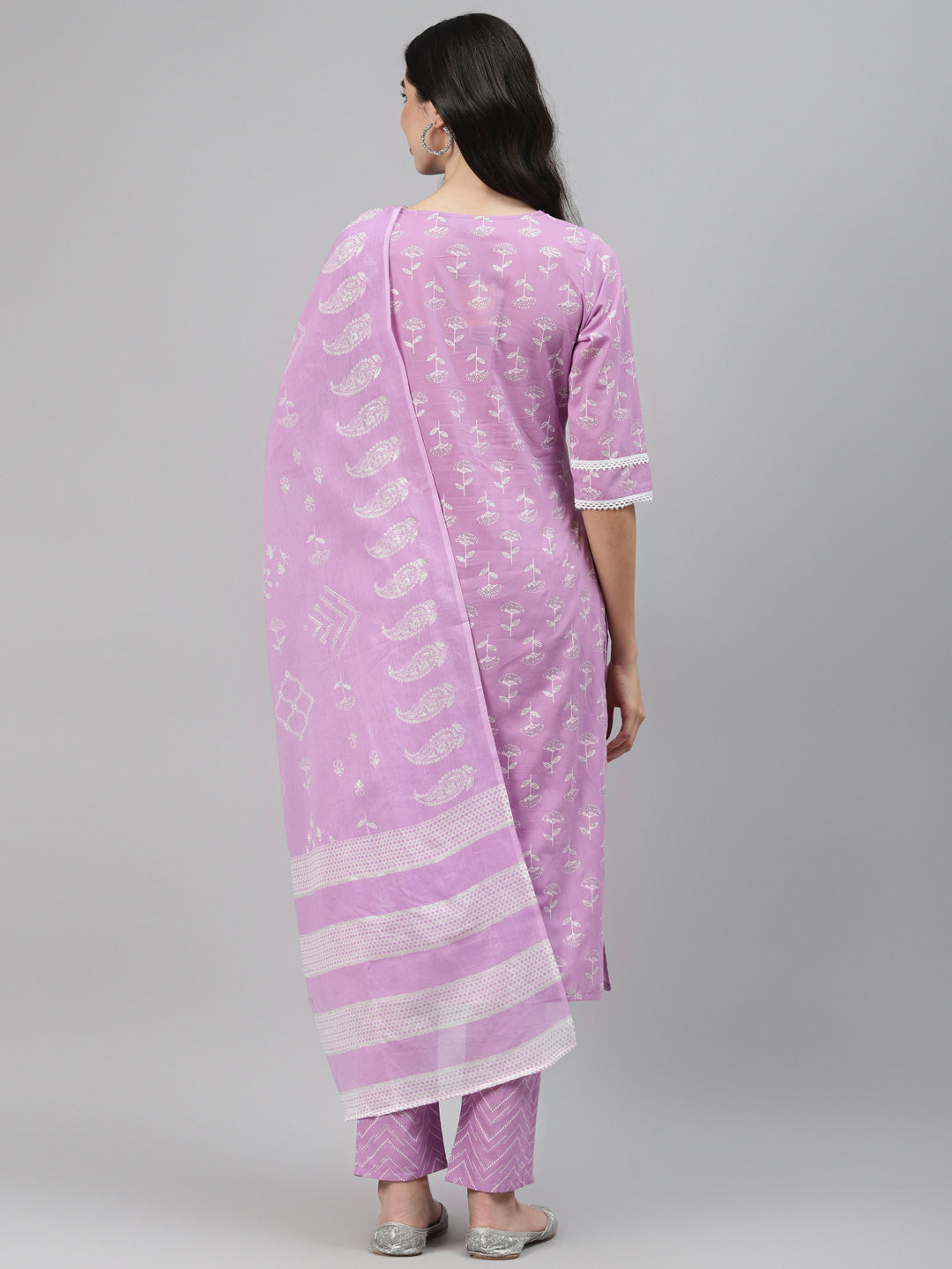 Lilac Printed Cotton Suit Set