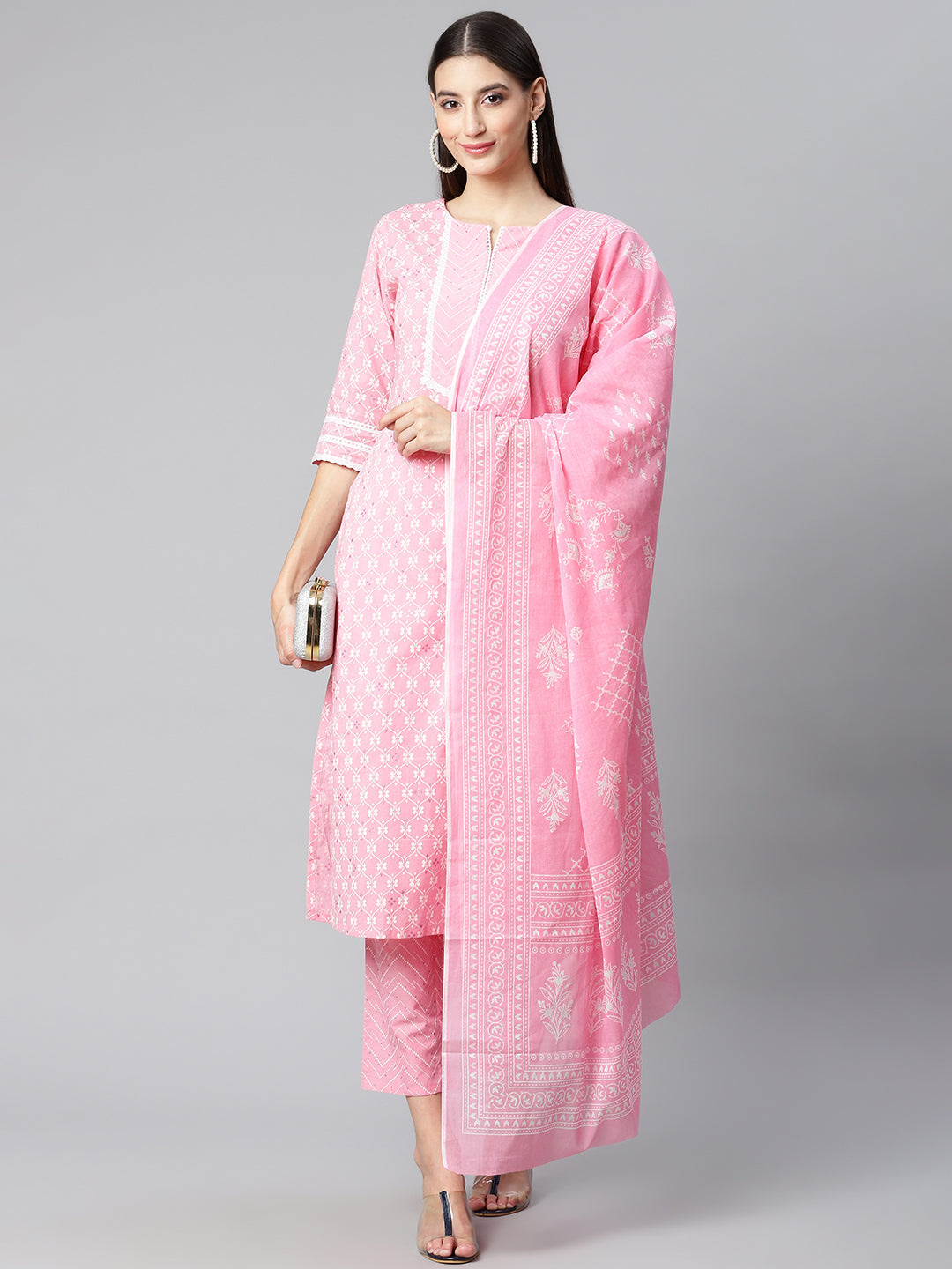 Pink Ethnic Motifs Printed Cotton Suit Set