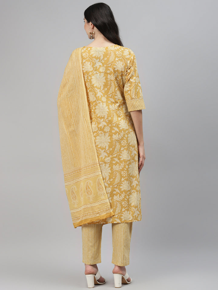 Yellow Printed Cotton Suit Set