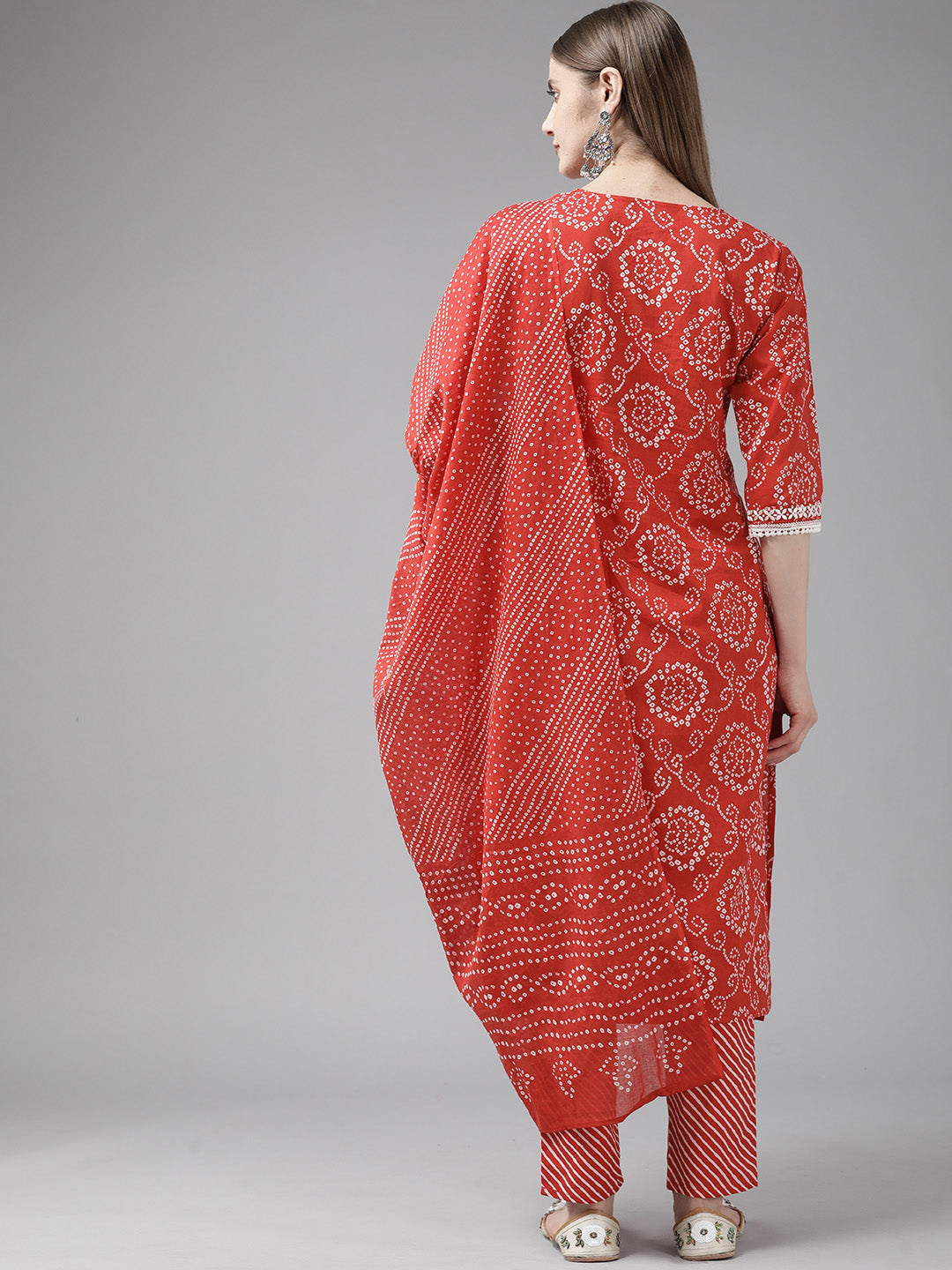 Red Bandhni Printed Cotton Suit Set