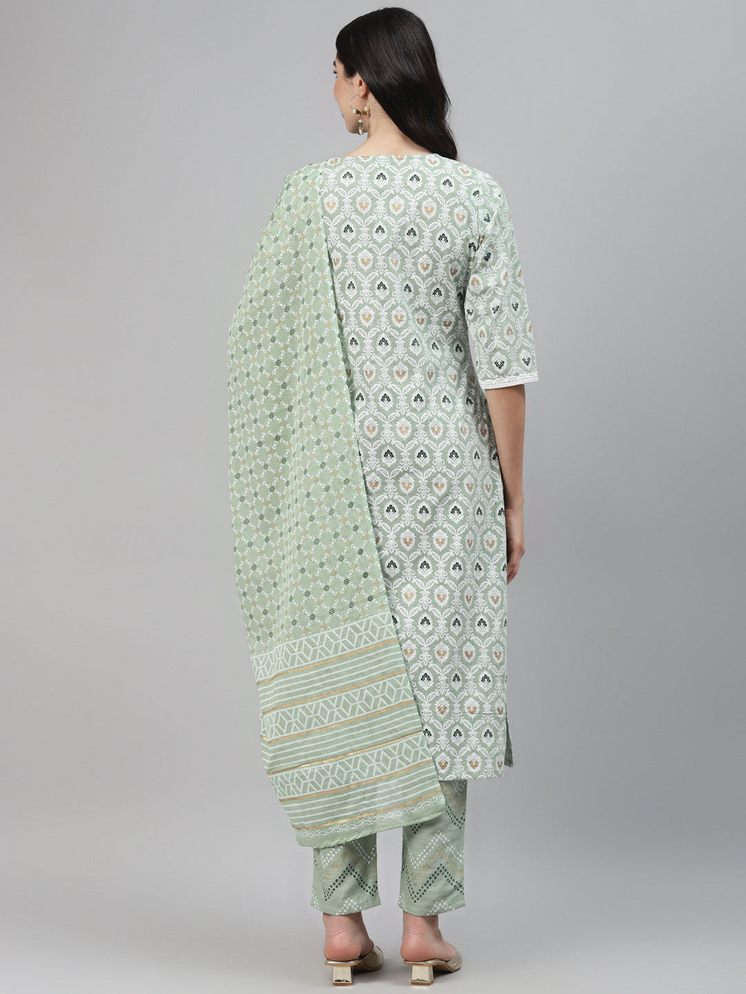 Green Printed Cotton Suit Set