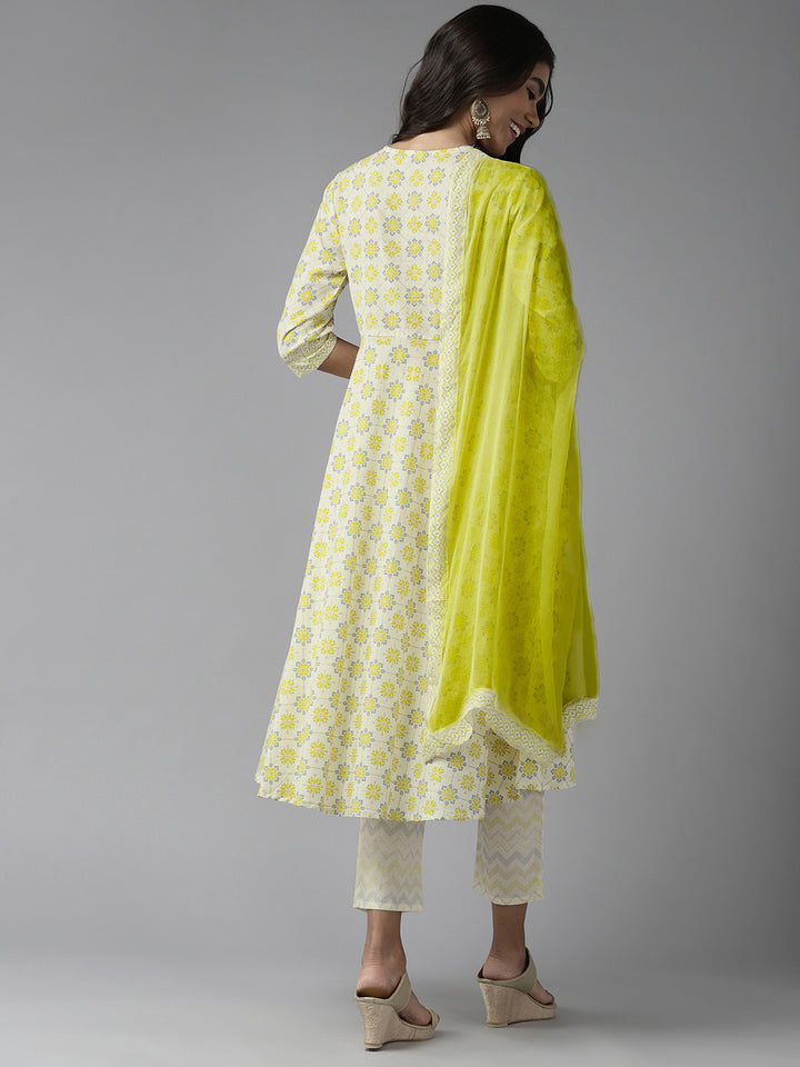 Yellow Anarkali Cotton Suit Set