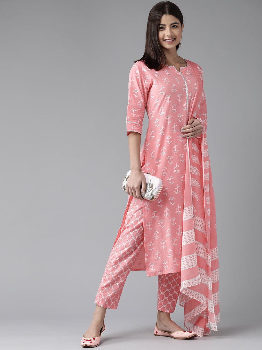 Pink Printed Cotton Suit Set