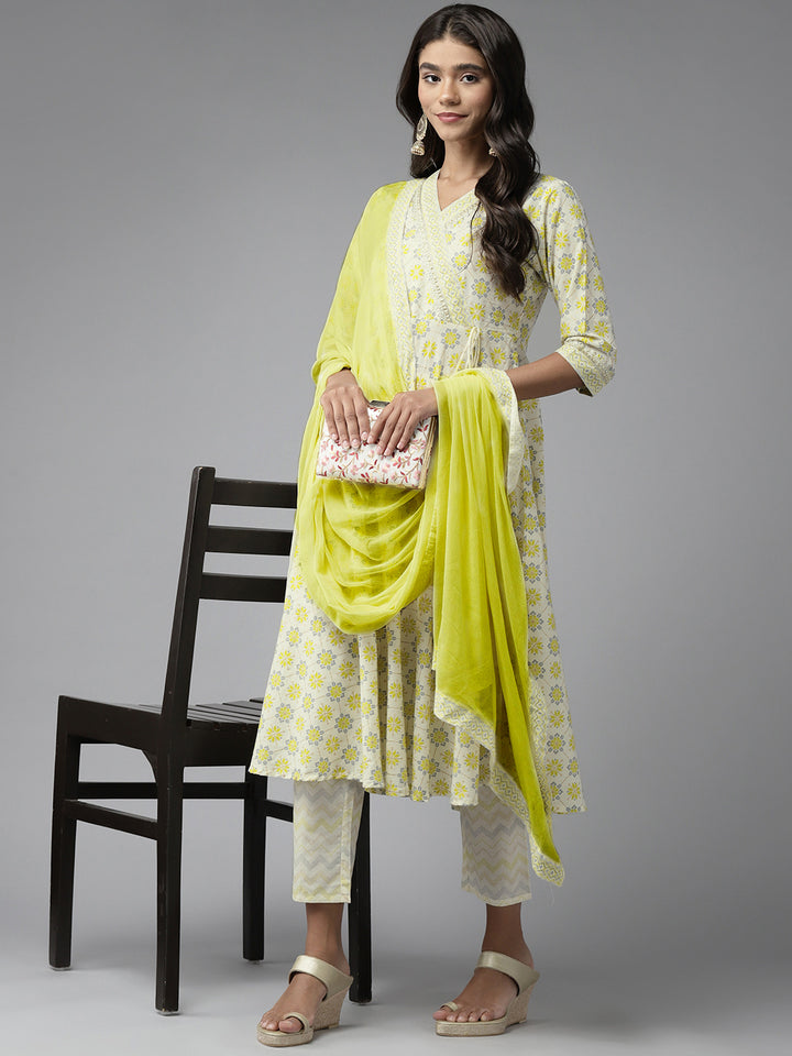 Yellow Anarkali Cotton Suit Set